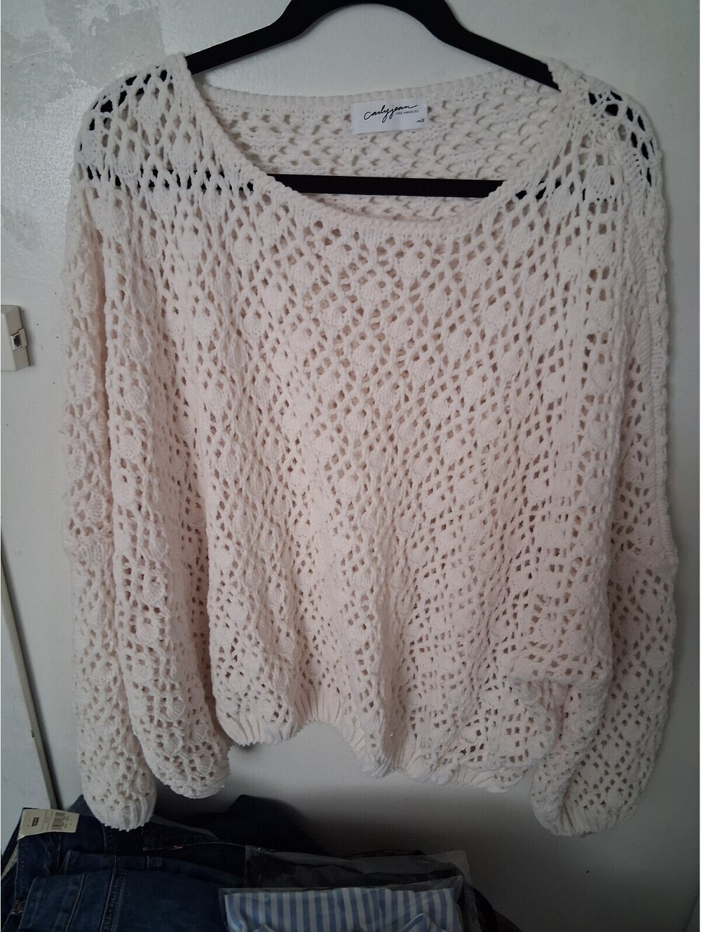 Carly‎ Jean Los Angeles Cream Crochet Knit Sweater Medium/Large